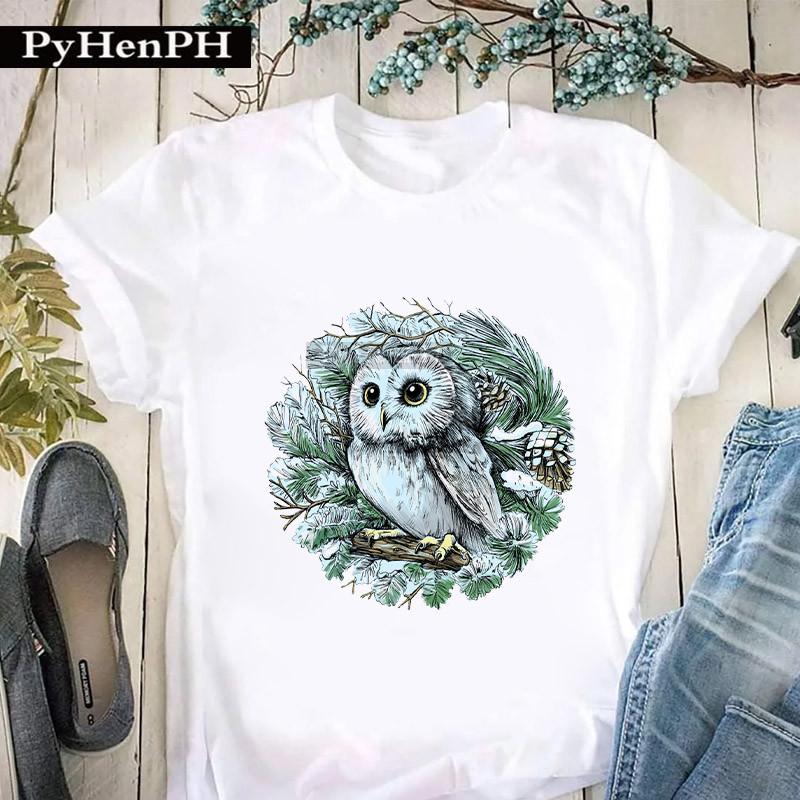 Womens Personalized Owl Print Graphic TShirt Short Sleeve Round Neck Summer Fashion Trend Aesthetic Top