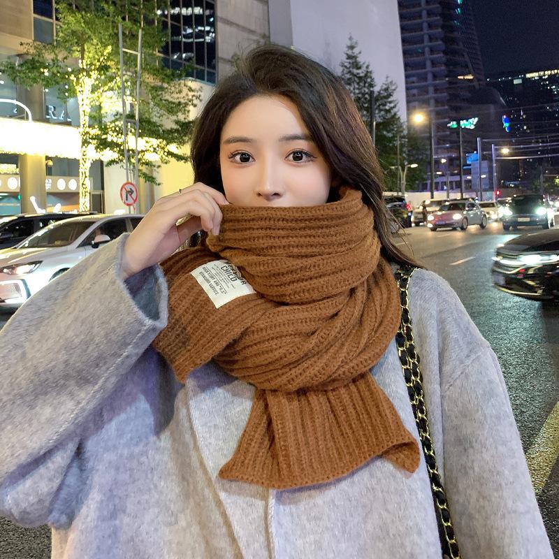 New Korean version solid color soft waxy wool scarf women's winter warmth college style student versatile couple knitted scarf