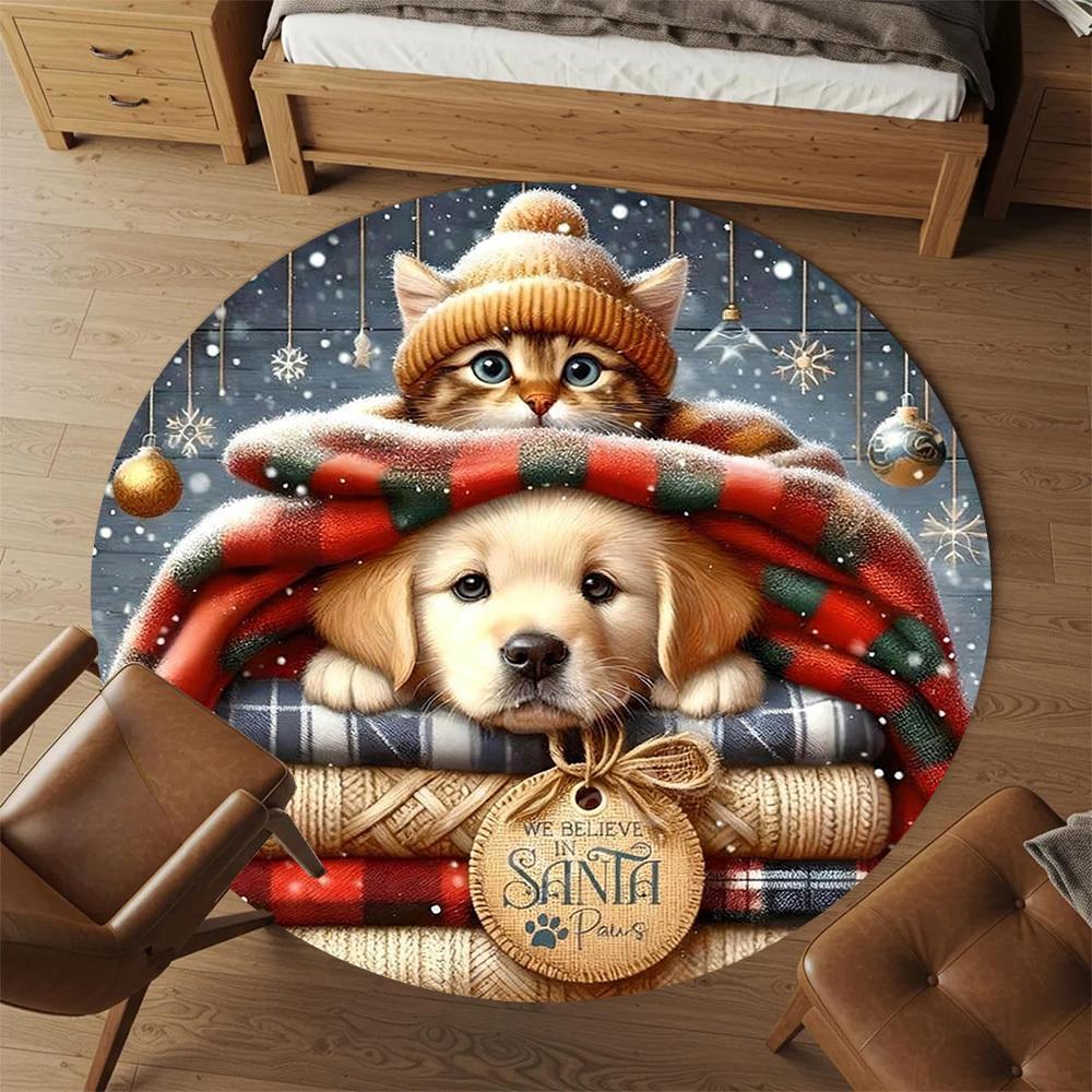 1 Stück Santa Paws Büro Runder Teppich, Unter Bürostühlen Schlafzimmer Wohnzimmer Heimdekoration, Teppich für Büro, -1110281
