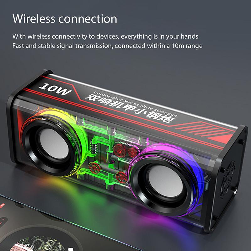 VAORLO 10W Transparentní Mecha bezdrátový Bluetooth reproduktor Zvuk Světlo Rytmus Subwoofer TWS Stereo Cyberpunk Music Center Volání handsfree