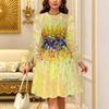 Women's Bohemian Casual Midi Dress Print Round Neck Long Sleeve A Line Loose Swing Dresses
