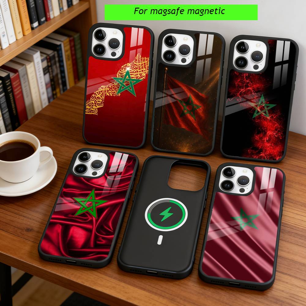 M-Moroccan Flag Phone Case For iPhone17,16,15,14,13,12,11 Plus,Pro Magnetic with Magsafe Wireless Charging