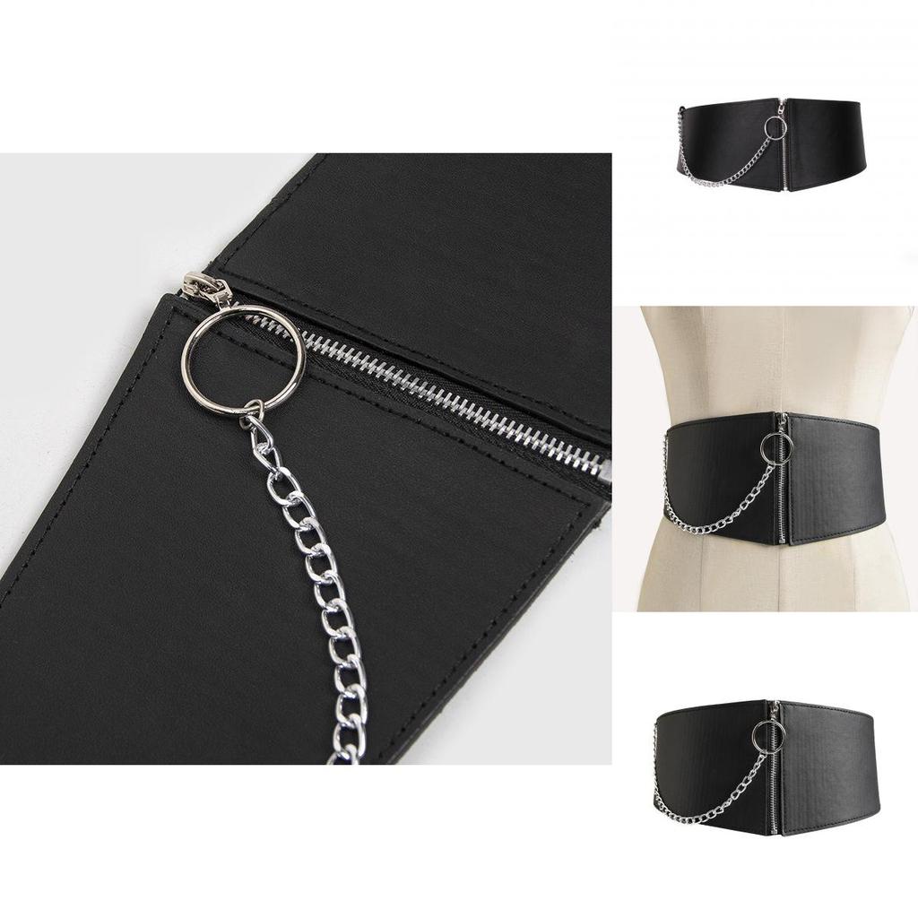 Casual Designer Faux Leather Waist Band With Chain Decoration And Metal Snap For Youth Fashion