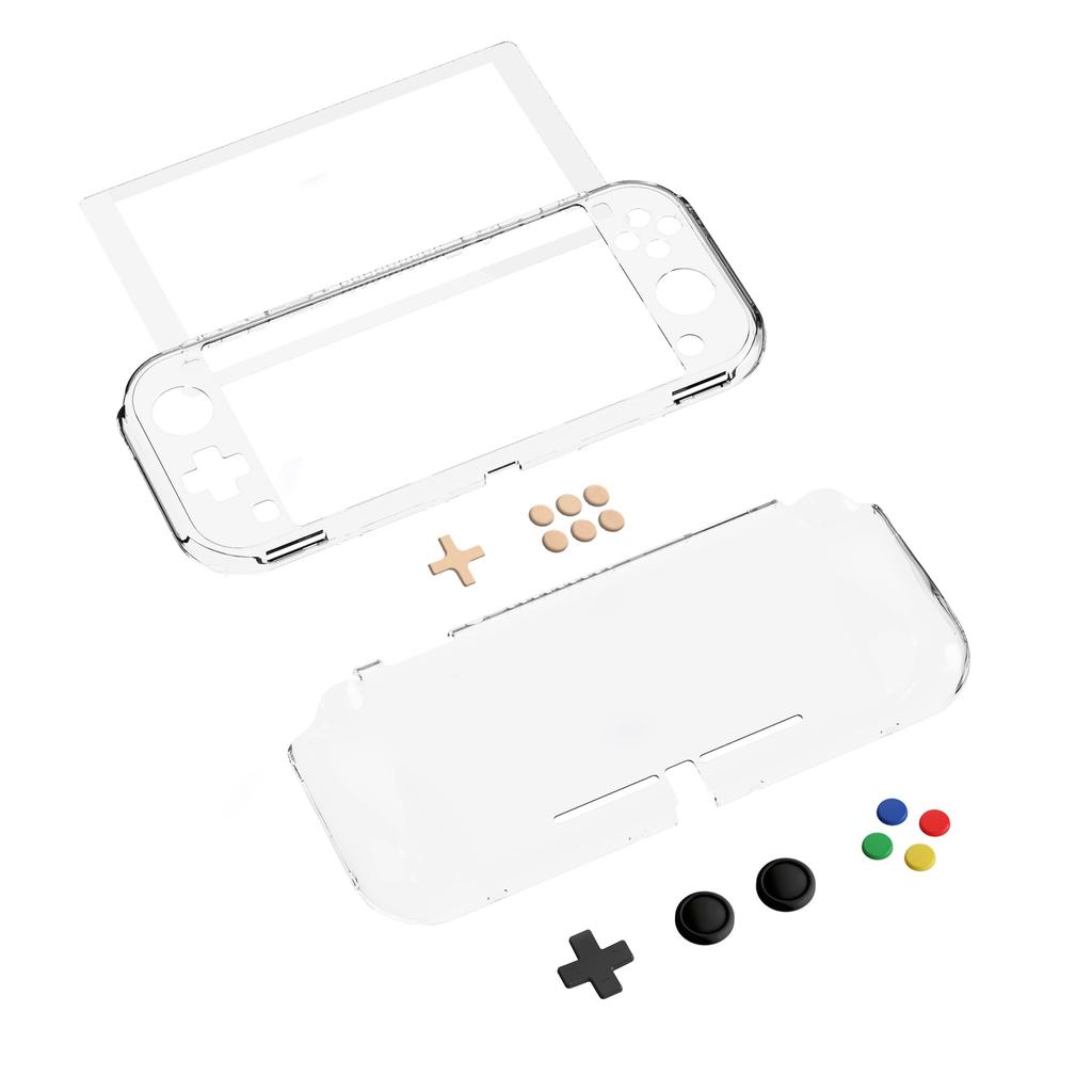 PlayVital Nintendo Switch Lite Klarer Schutz-Hartgriff Stoßfest und Enthält Gehärtetes Glas Daumen- und Tastenkappen Hülle, Abdeckung, Kratzfest,
