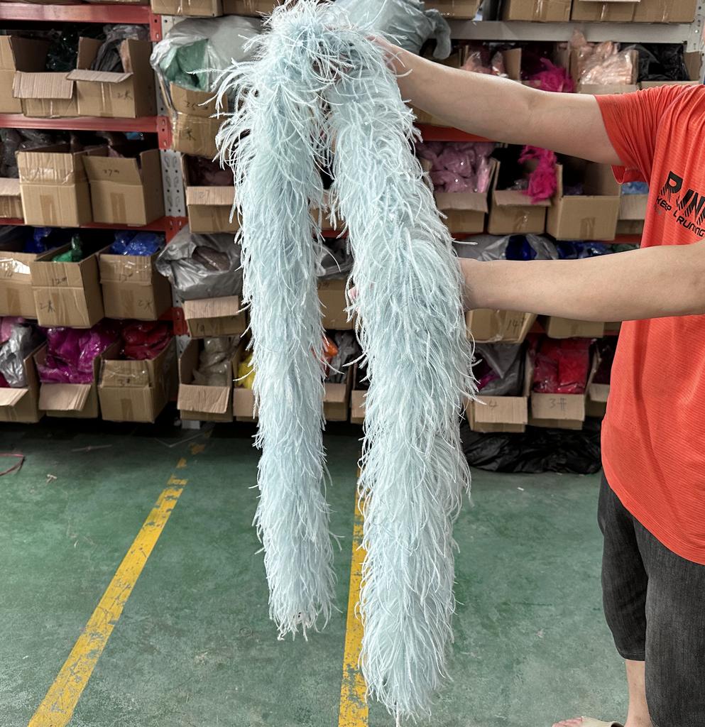 DIY 2M Blue Feathers Boa Ostrich Plumes Shawl 1/2/3/4/6Ply Wedding Drees Decoration Accessory Soft Fluffy Plume For Crafts White Boa