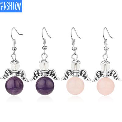 European and American Trinkets Natural Crystal Angel Wings European and American Earrings Autumn and Winter Kaai Female Earrings