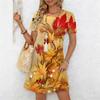 Moda Donna Graziosi Bellissimi Abiti Casual Estivi Primaverili a Manica Corta con Scollo a O e Stampa Floreale