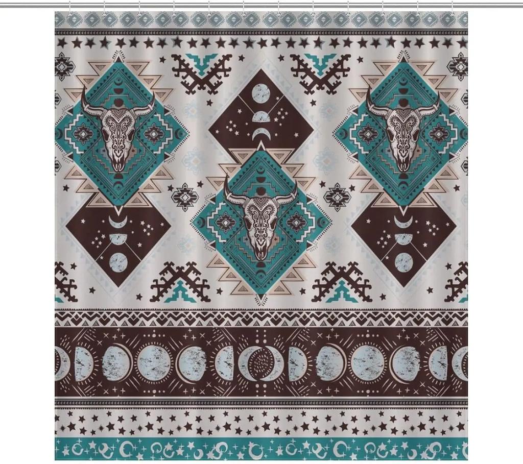 Colorful Rustic Shower Curtain Southwest Family Bathroom Decoration 180x 180cm Waterproof Shower Curtain with 12 Hooks