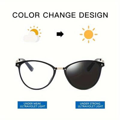 New Metal Cat Eye Fashion Glasses Anti Blue Light Day Night Dual Use for Men Women Trendy Stylish Eyewear