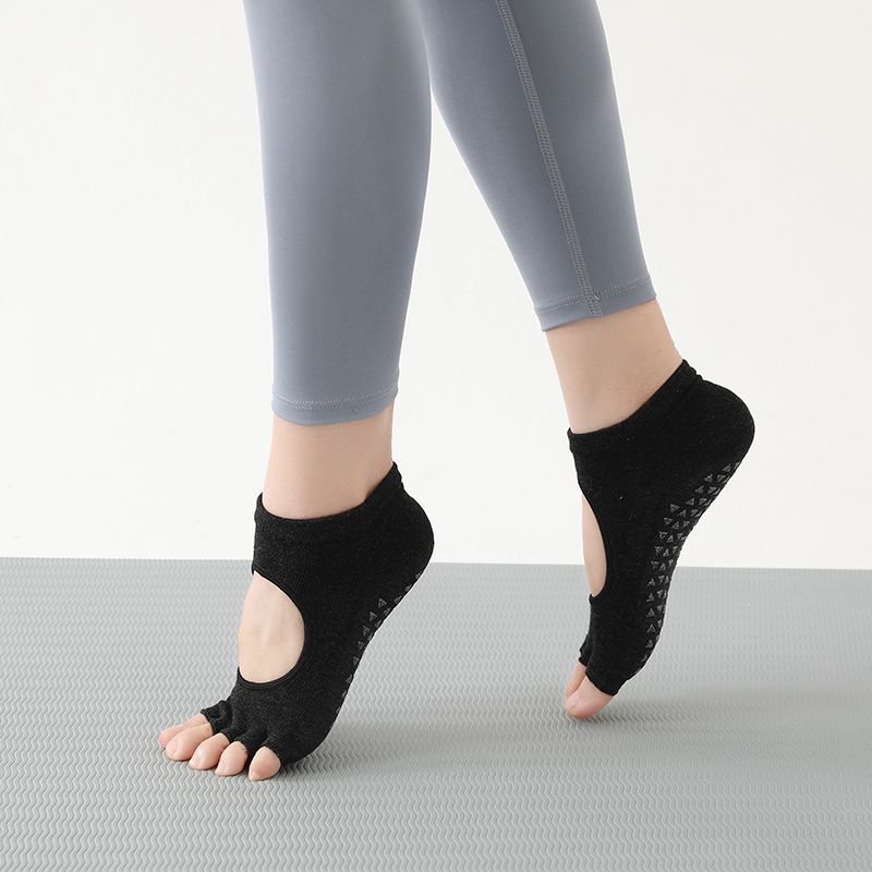 

New Spring and Summer Yoga Socks Women s Non-Slip Finger Socks Pure Color Cotton Deodorizing Filter Pilates Sports Ins Trendy Korean Toe Socks Open finger Black