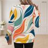 Women Plus Size Round Neck Long Sleeve Abstract Printed Ribbed Cuffs Pullover Sweatshirt
