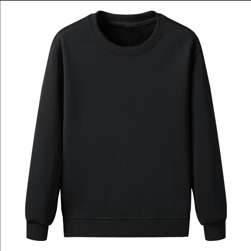 Men's Fleece Sweater Crew Neck Autumn and Winter Fleece Thickened Korean Version Large Size Solid Color Simple Inner Bottoming Shirt Top