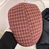 Retro British Style Color Matching Plaid Berets for Women Spring and Autumn Travel Casual Versatile Literary Newsboy Hats