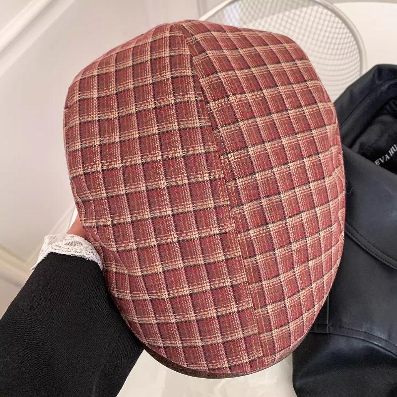 Retro British Style Color Matching Plaid Berets for Women Spring and Autumn Travel Casual Versatile Literary Newsboy Hats