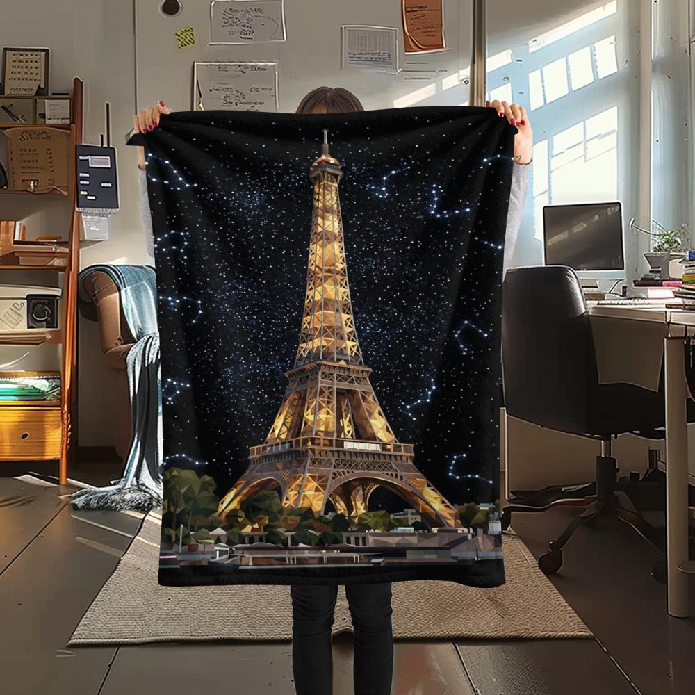 Paris Eiffel Tower Print Flannel Blanket, High quality Comfortable for All Seasons, Home Decor, Warmth and Comfort, Perfect for Christmas Gifts86