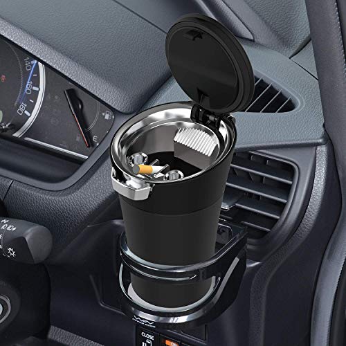SEIWA Car Interior Ashtray, Solar Ashtray, One-Push, Drink Holder Type, WA67, Solar Charging, LED Light, Odor Leak Prevention, Self-Extinguishing