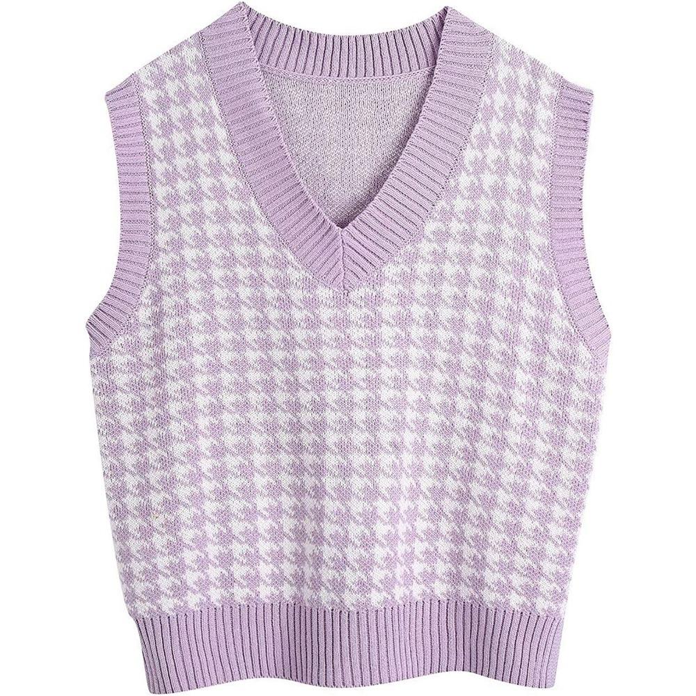 Loose Knitted Vest Sweater Women Sleeveless Thick Vintage Sweater Vest Female Waistcoat Chic Tops  Houndstooth Women Clothing