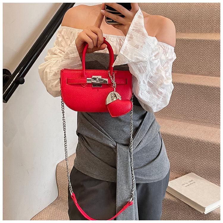 Versatile Lychee Pattern Hand Bag Women's 2025 New Fashion Chain Platinum Bag Summer Senior Messenger Bag