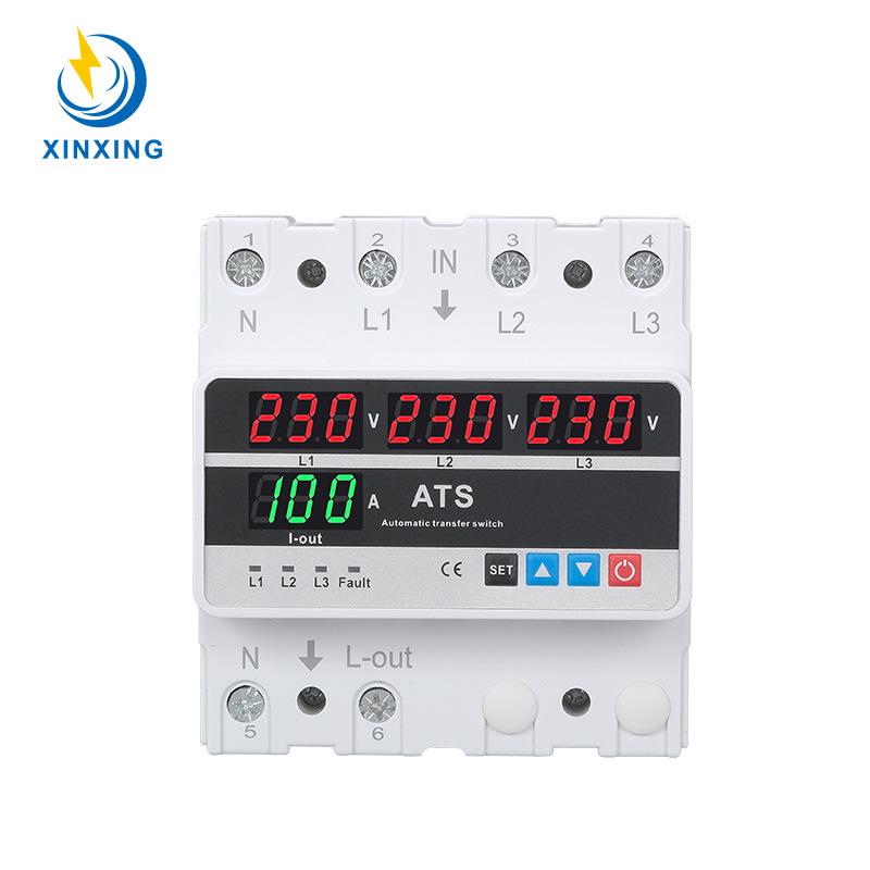 Three-Phase Over/Under Voltage Protector with ATS, 63A/80A/100A, 4-Display