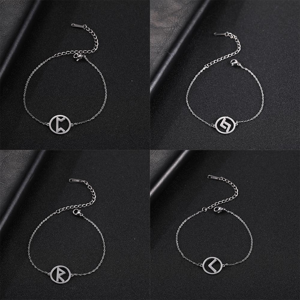 My Shape 24 Viking Runes Odin Stainless Steel Bracelet Adjustable Nordic Small Charm Cuff Bangle Jewelry Gifts for Women Female