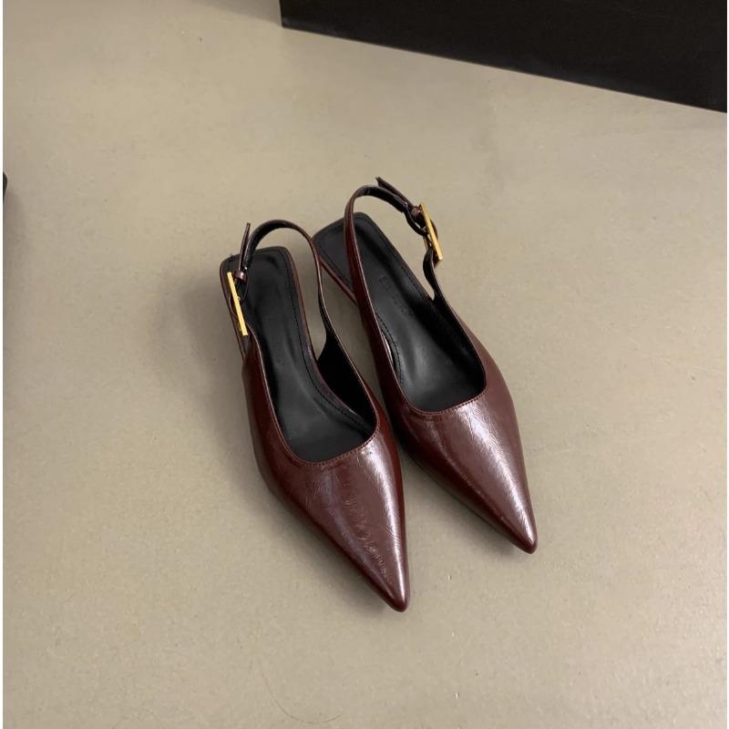 Fashion 2025 Black Summer New Women Sandal Fashion Pointed Toe Shallow Slip On Ladies Elegant Slingback Shoes Thin Med Heel Dress Mules