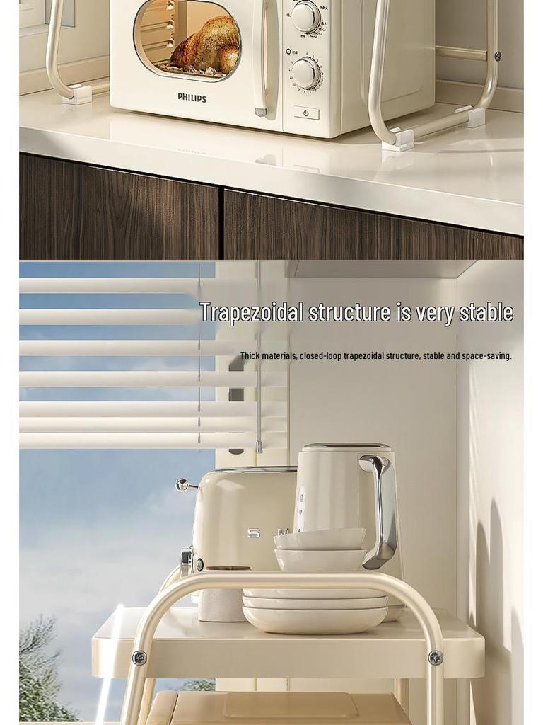 Cremefarbenes Doppelschicht-Küchenregal im Stil für Mikrowelle und Reiskocher