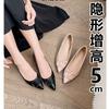 Sheepskin version inner height increase 5cm leather temperament pointed square buckle single shoes French nude celebrity style with skirt women's shoe