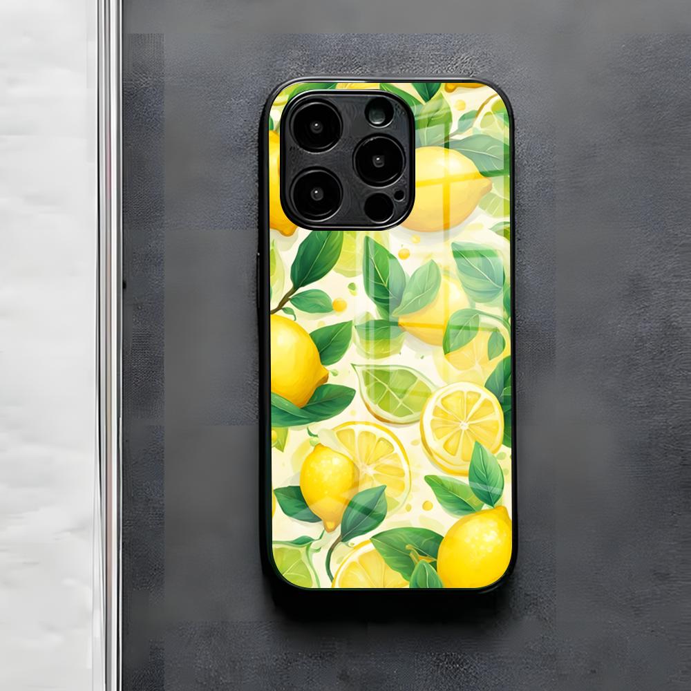 Fruit Lemon Phone Case For IPhone 17 Air 16 E Pro Max 15 14 13 Mini 12 Pro 11 Max Plus Black Glass Cover