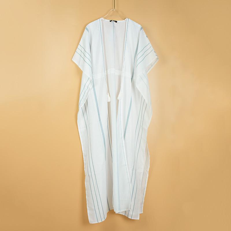 Cardigan cu dungi europene și americane: Cămașă pentru soare de vacanță și acoperire pentru bikini