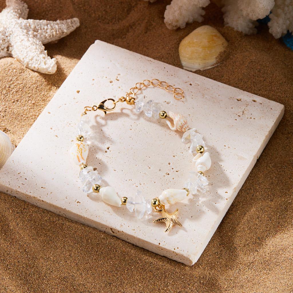 Bohemian Holiday Necklace Bracelet Set Female Ins Summer Dopamine Gravel Starfish Conch Necklace