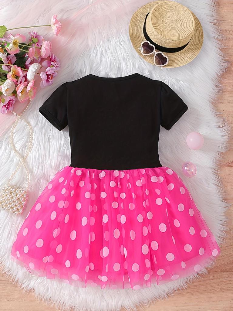 Mädchen Kurzarm Gepunktetes Tüllkleid Kinder Frühling Sommer Prinzessinnenkleid
