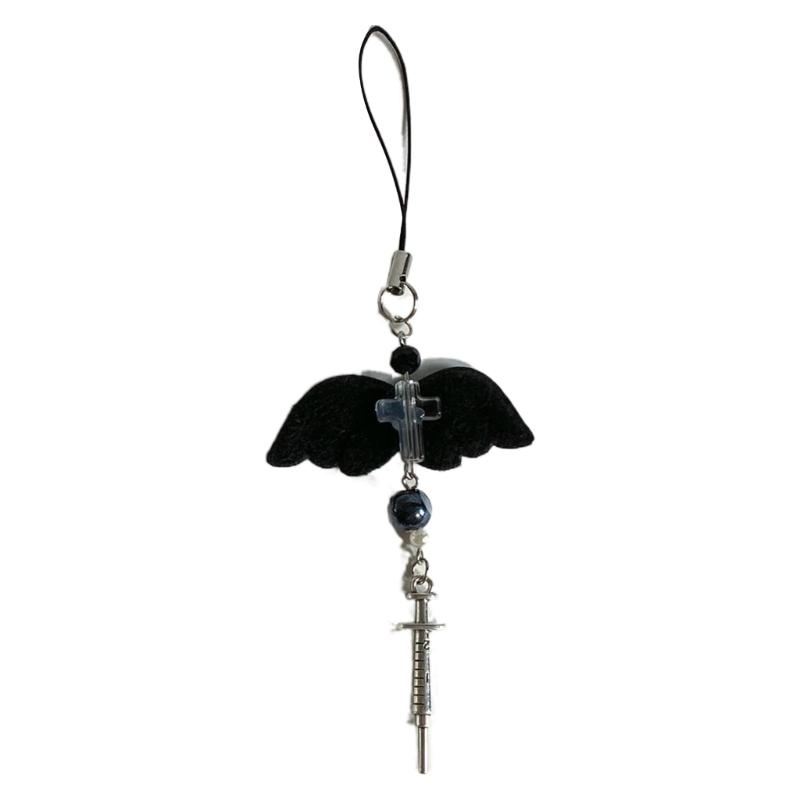 

Сделай сам Милый брелок для телефона ручной работы Y2K Женский Черный плюшевый кулон-крыло Перекрещенный шнурок Звезда Шприц Бусина Мультяшные аксессуары
