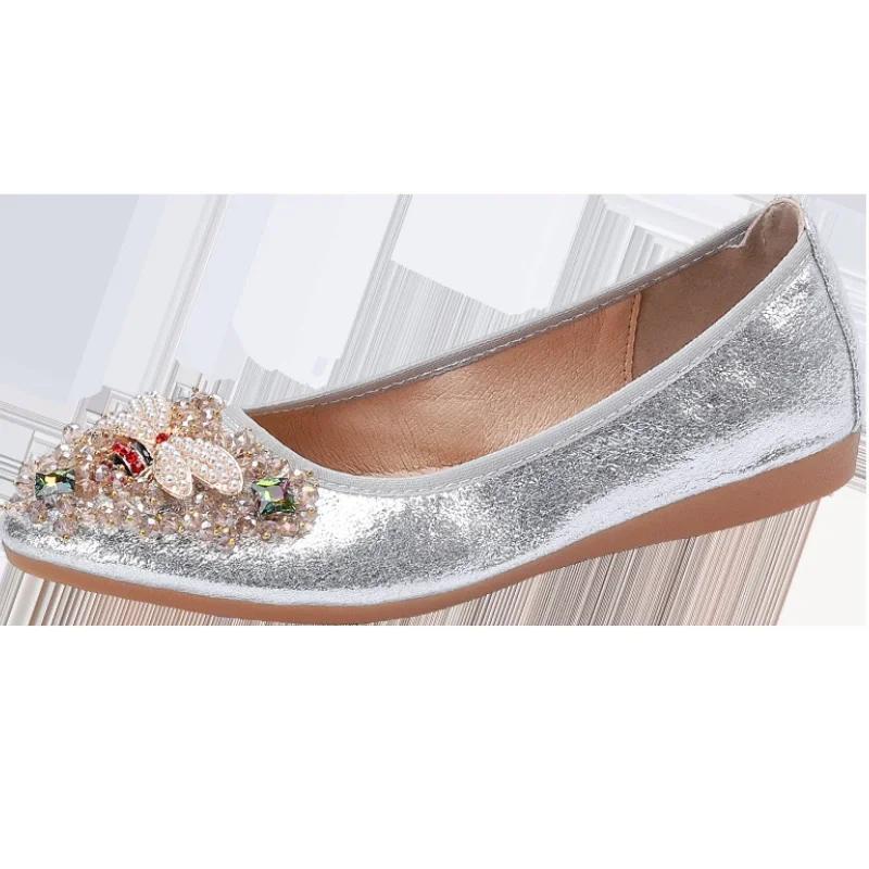 Chaussures Élégantes pour Femmes 2026 Printemps Chaussures Plates Femme Douces Confortables Soie Strass Été Mesdames Chaussures Simples Zapatos De Mujer