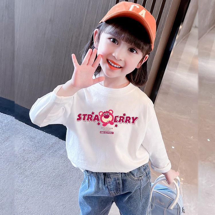 100% Cotton Girls' Trendy Long-Sleeve T-Shirt: Spring/Autumn Stylish Loose Fit, Kids' New 2025 Base Layer Top