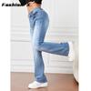 Women's Long Casual Denim Trousers Women's Stretch Jeans Straight Legs