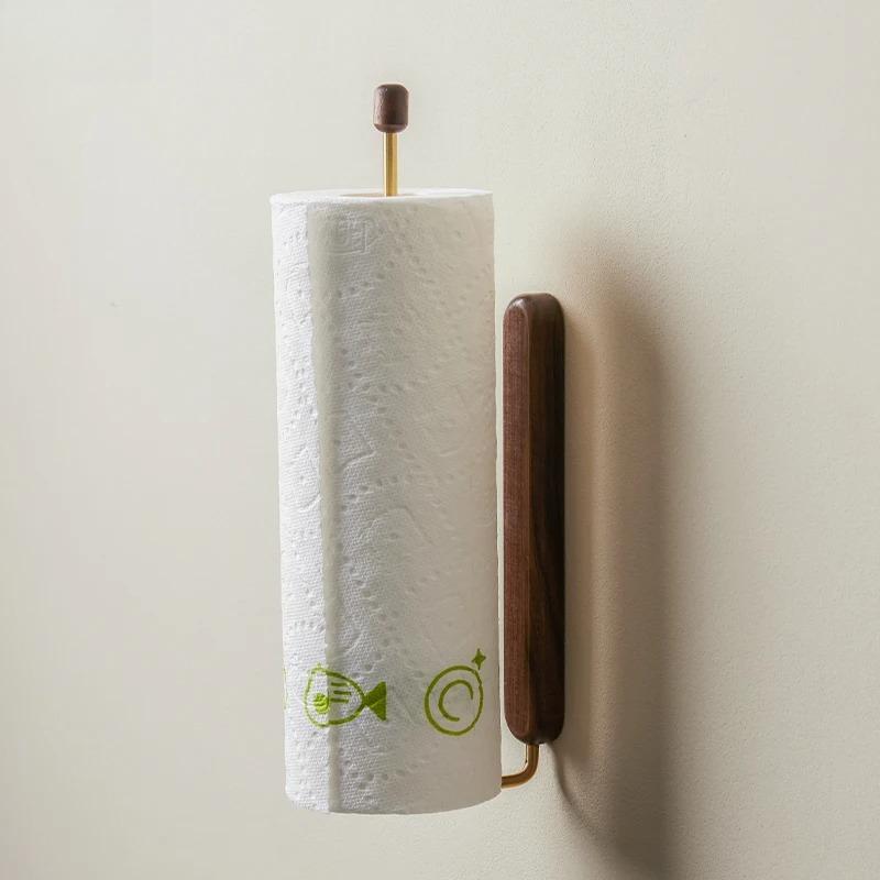 Walnut Wood Storage Holder Kitchen Paper Rack Wall Tissue Holder Paper Roll Rack Napkin Holder Cling Film Rack Storage Organizer