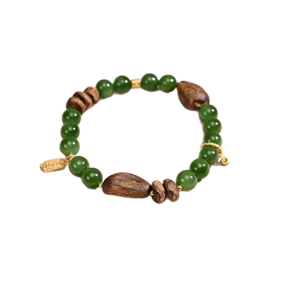 

Hetao Jade Agarwood White Qinan Prayer Bead Bracelet - Chinese Style Women s Jewelry Wristband Hetao Jade and Agarwood Bracelet (8mm)
