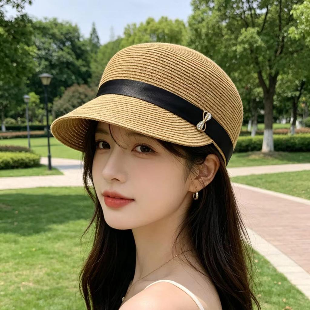 Internet celebrity elegant straw equestrian hat women spring and summer sunshade cap vacation beach sun protection straw hat