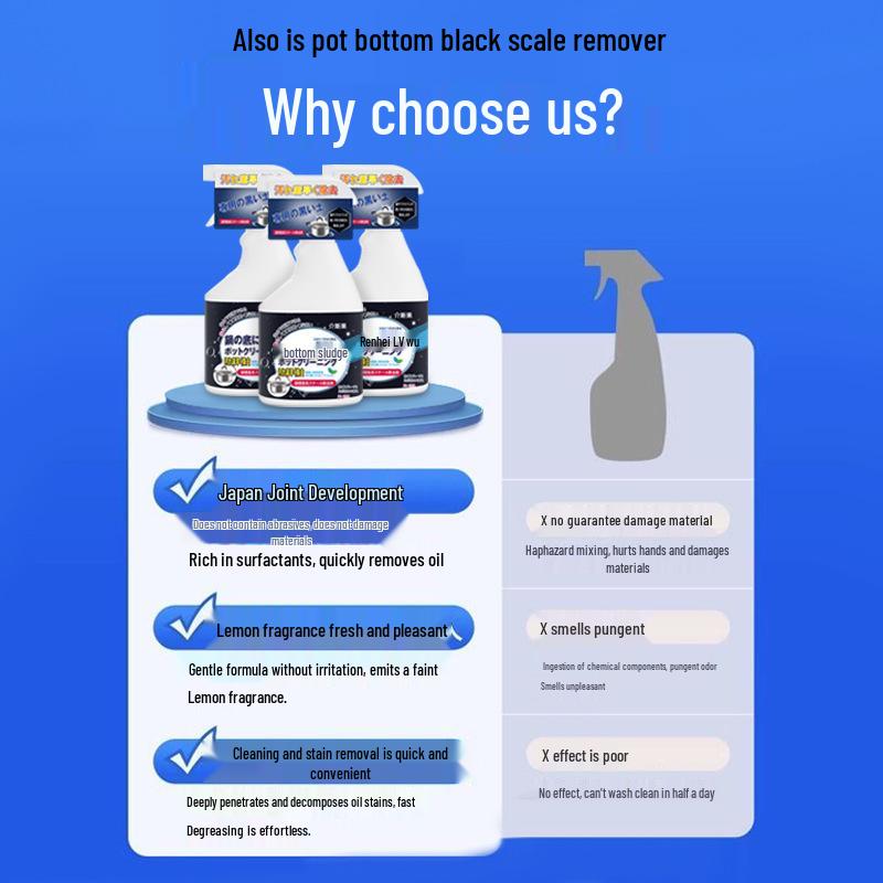 Výkonný čistič dna černých hrnců pro odstranění připálenin a oleje