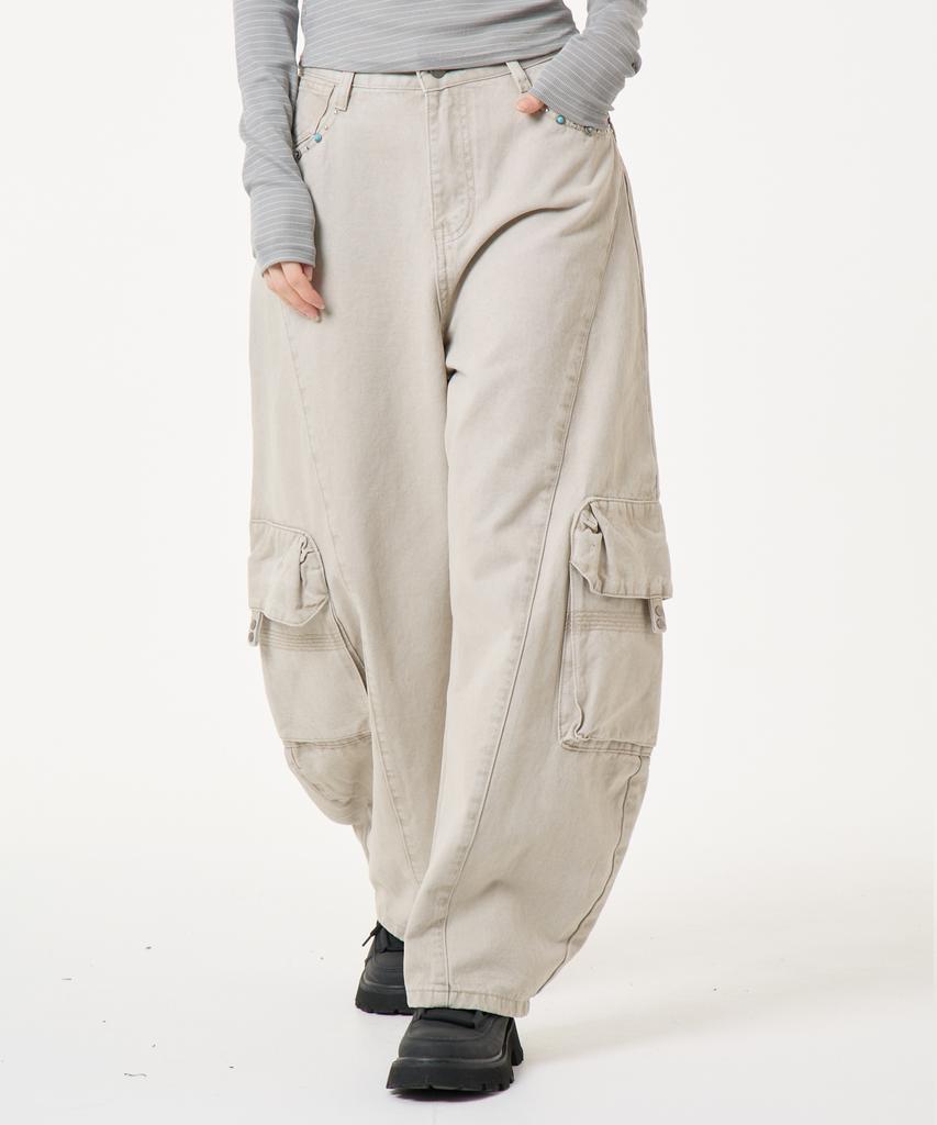 UNKNOWN PLANET Curved Cargo Cotton Pants Beige