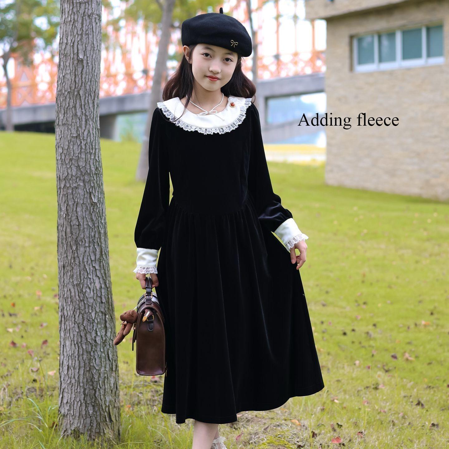 

Girls Fashionable Velvet Dress for Autumn and Winter Children s Black Velvet Princess Dress 150