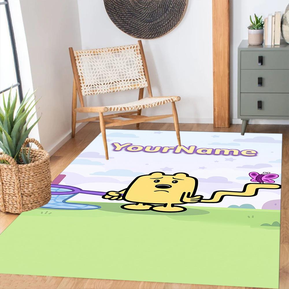 Wow! Wow! Wubbzy Personalized Name Floor Mat Design for Foyer Living Rooms Bedrooms Balcony Anti-slip Rug Decorate Offices