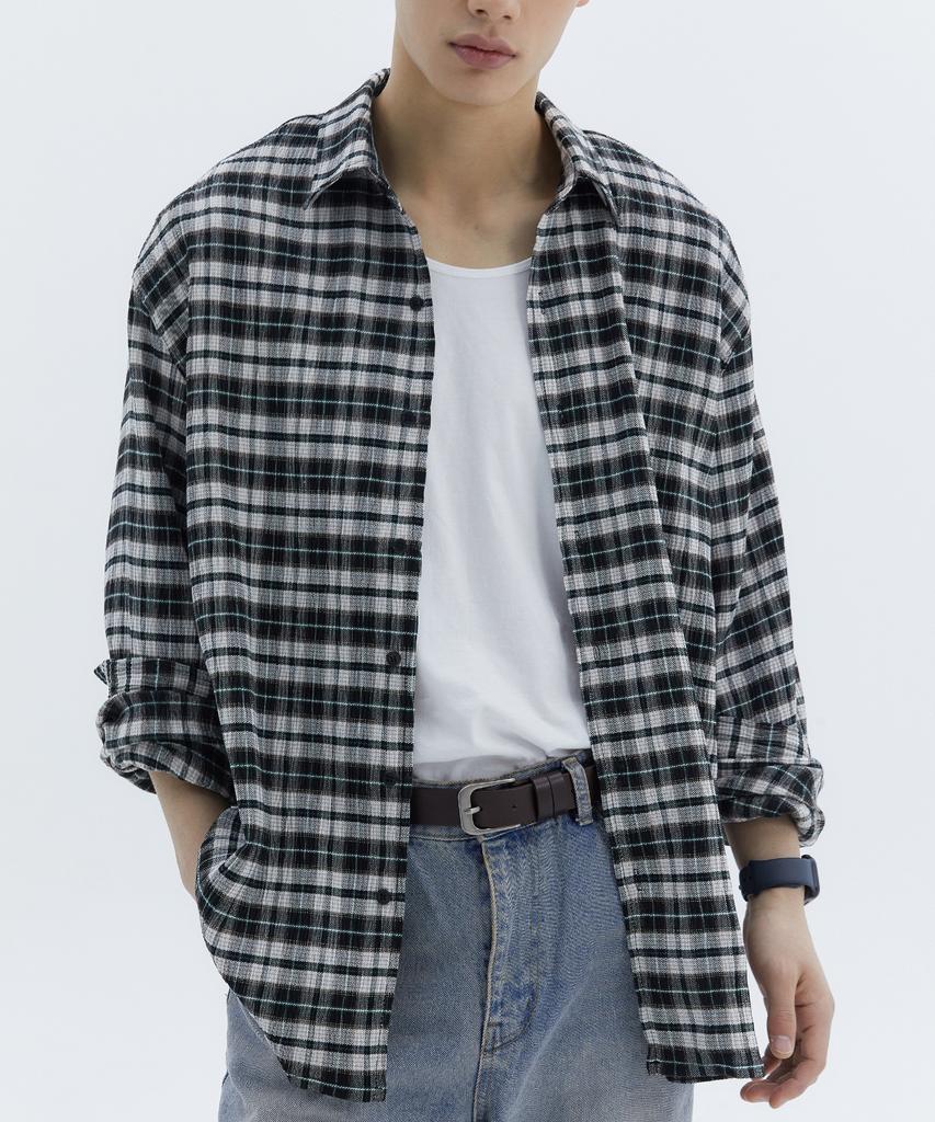 TRIP LE SENS Washed Wrinkle Check Shirt_Green