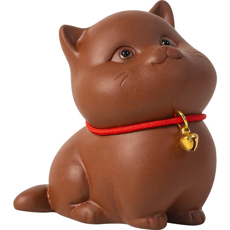Charming Lucky Cat Purple Clay Tea Pet for Home or Office Decor