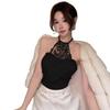Celebrity lace neck sling vest women's spring and summer pure desire one-word shoulder tube top with chest pad bottoming shirt