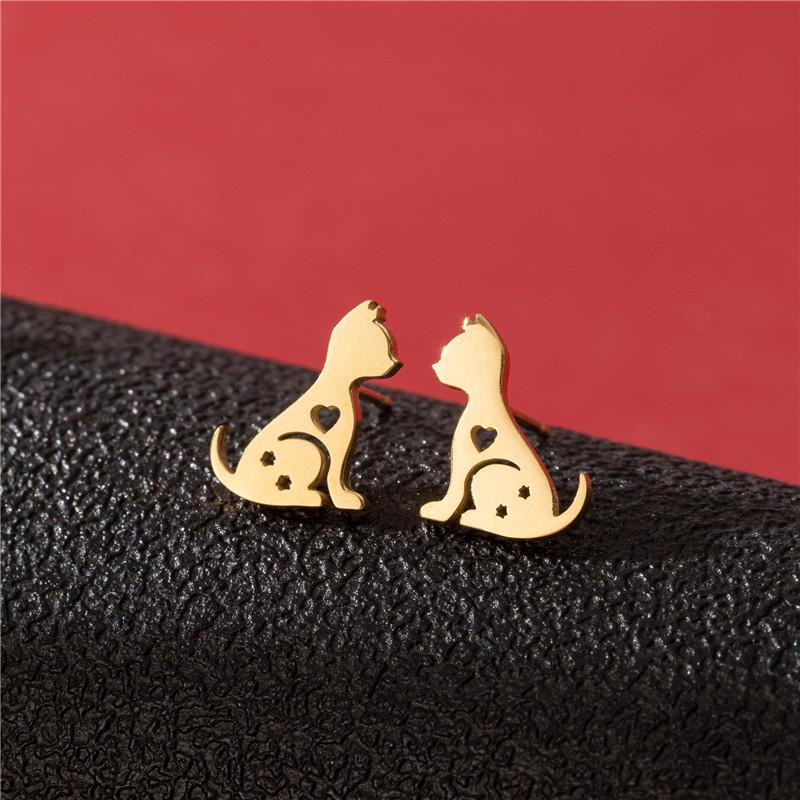 Cute Cat Stainless Steel Stud Earrings for Women Persian Cat Ear Jewelry Girls Student Birthday Earring Gifts Accessories