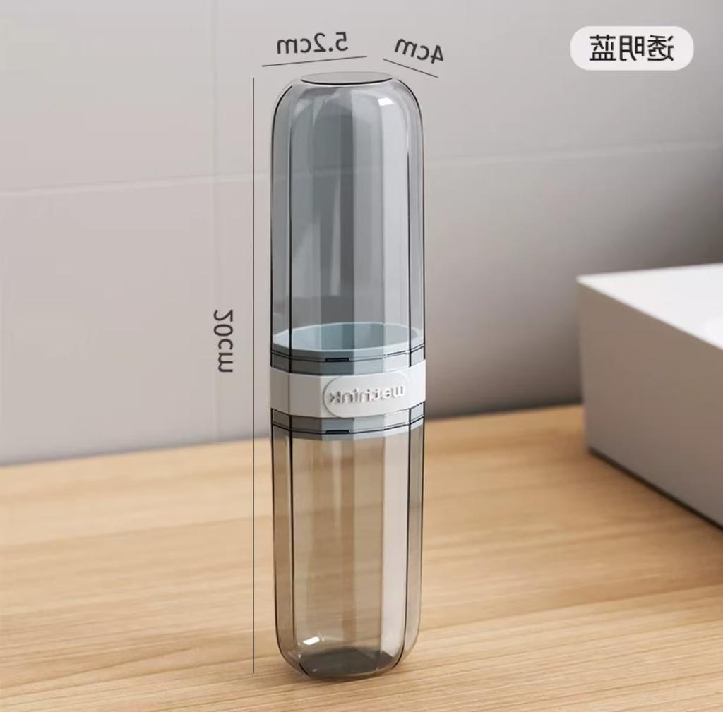 Portable transparent toiletries set storage box for travel, including travel mouthwash cup and toothbrush holder bento box
