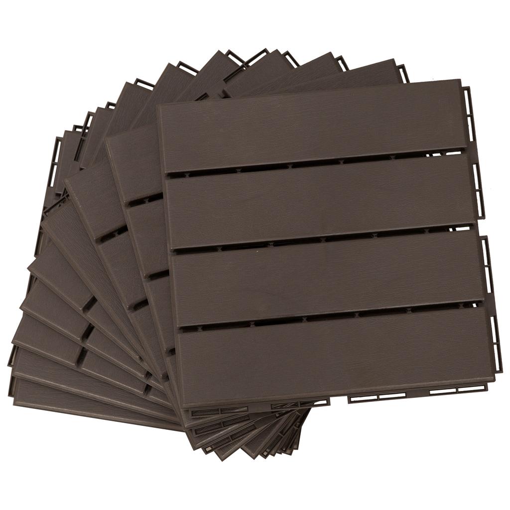 Caillebotis - Terrace tiles - Set of 9 - Interlocking, Very Simple Installation - Small Composite Plastic Tiles Imitating Wood Chocolate
