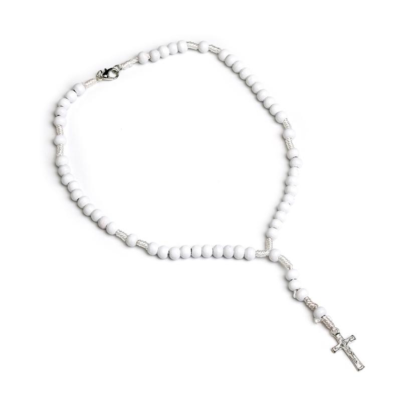 Colliers Rosaire en Bois Catholiques Croix Chaîne Religieuse Souvenirs d'Église Pendentif de Prière Bijoux pour Femme Fille Cadeau