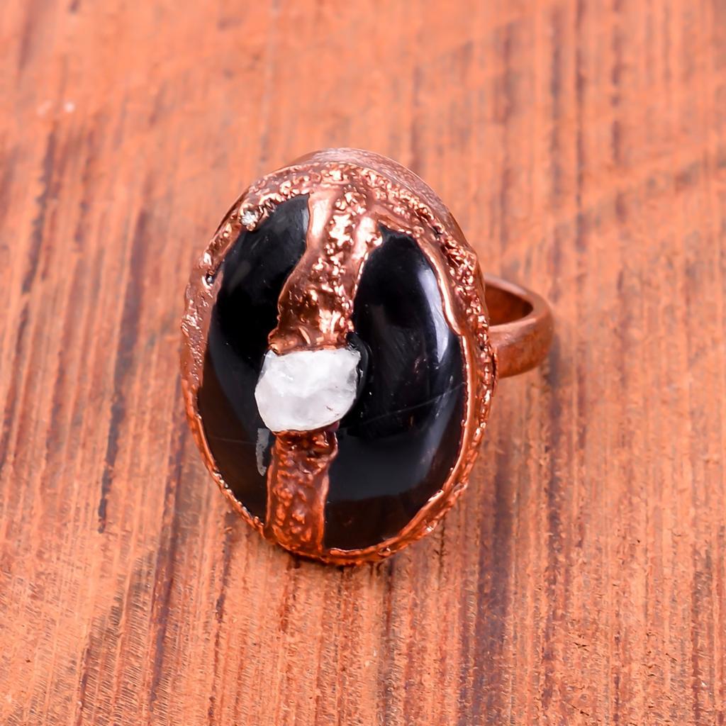 Black Onyx Gemstone Copper Eternity Statement New Electroformed Anniversary Ring V-55